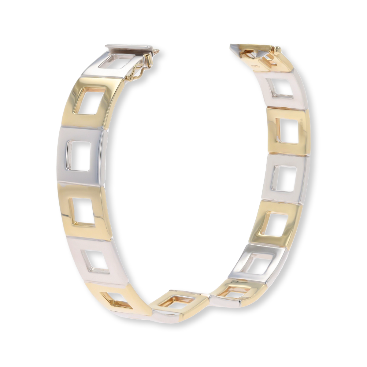 9ct Yellow & White Gold Square Link Hinged Bangle