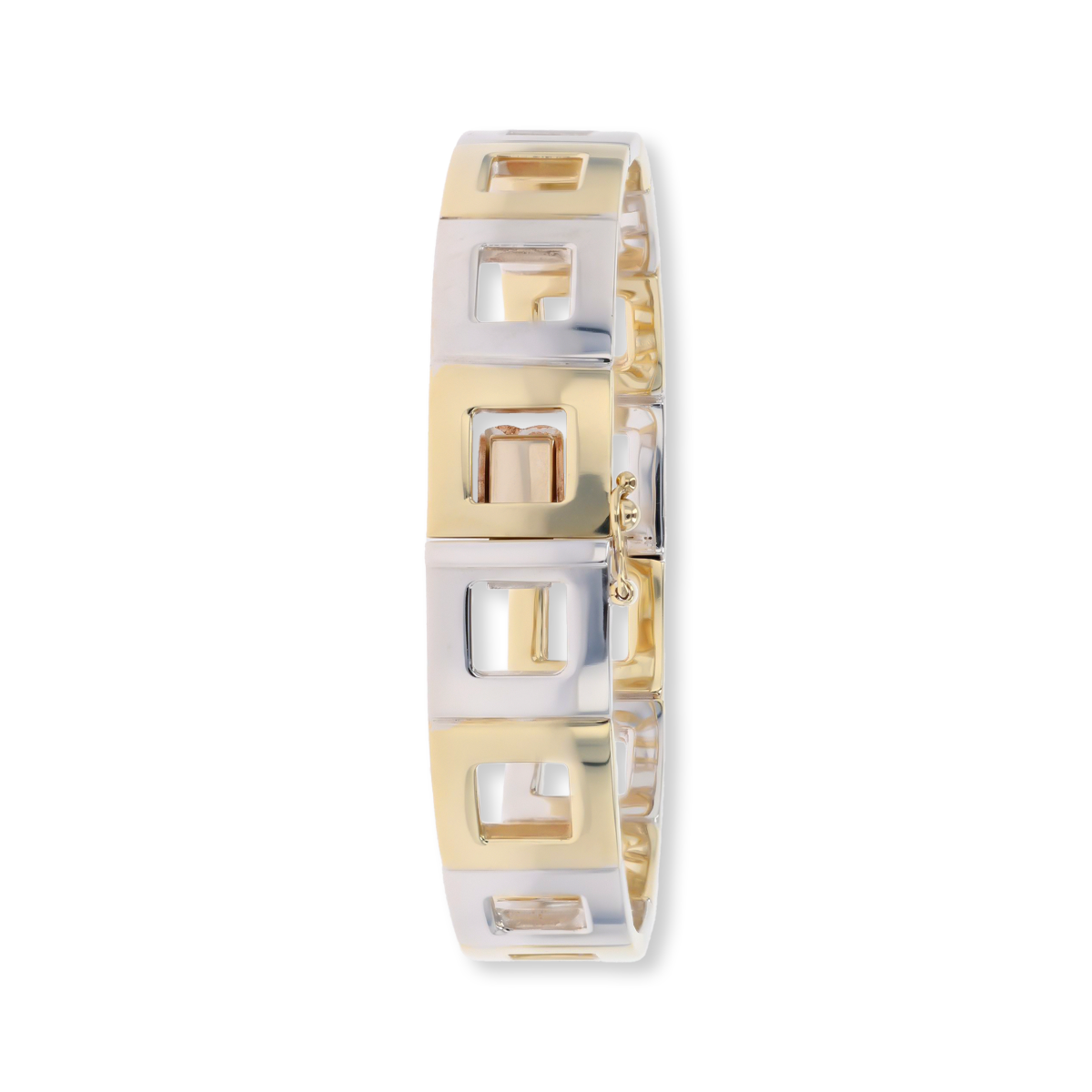 9ct Yellow & White Gold Square Link Hinged Bangle