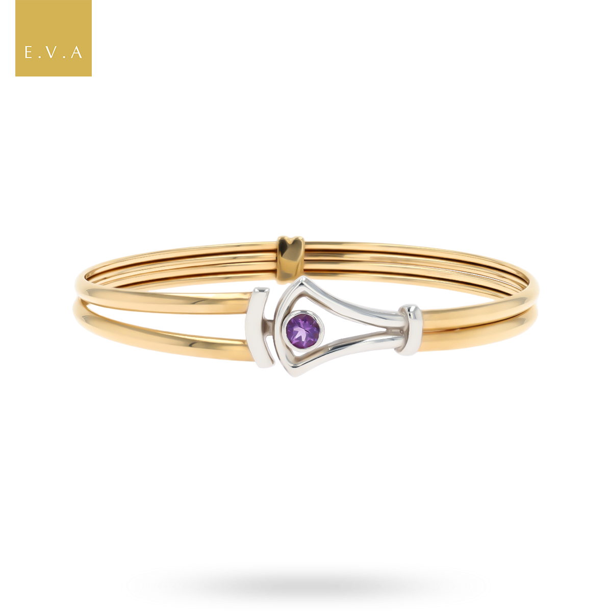 9ct Yellow & White Gold Amethyst Solitaire Tension Bangle
