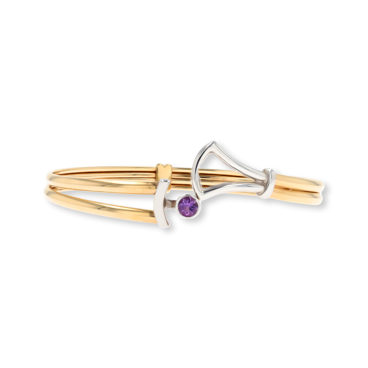 9ct Yellow & White Gold Amethyst Solitaire Tension Bangle