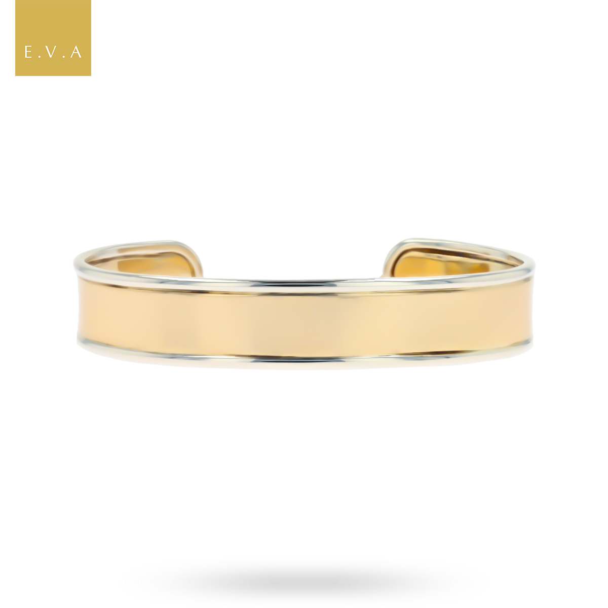 9ct Yellow & White Gold Plain Flat Cuff Bangle