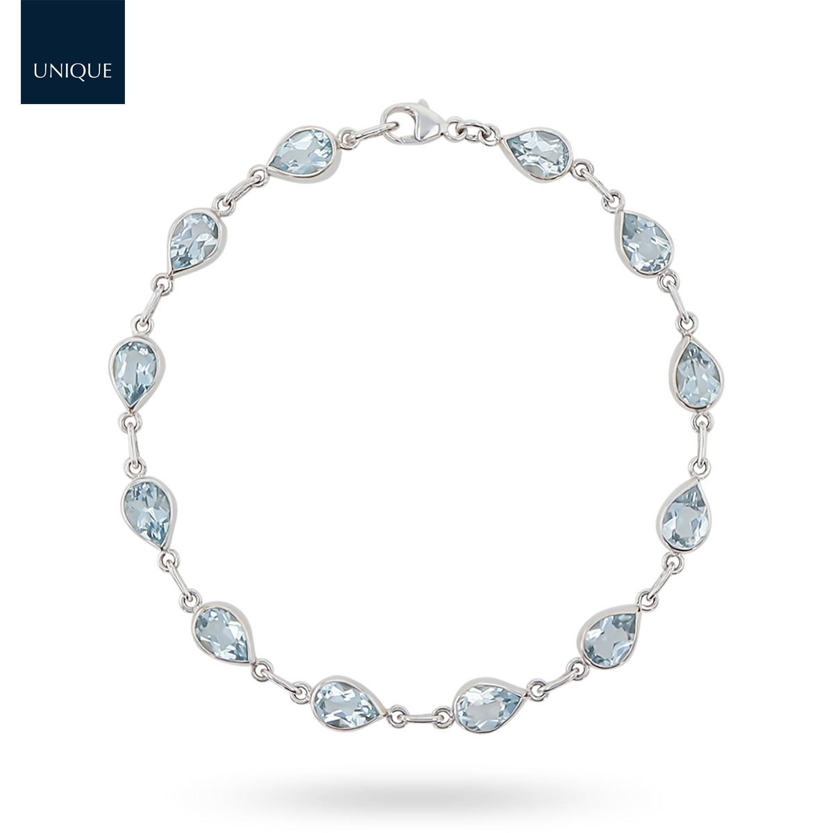 9ct White Gold Teardrop Aquamarine Set Bracelet