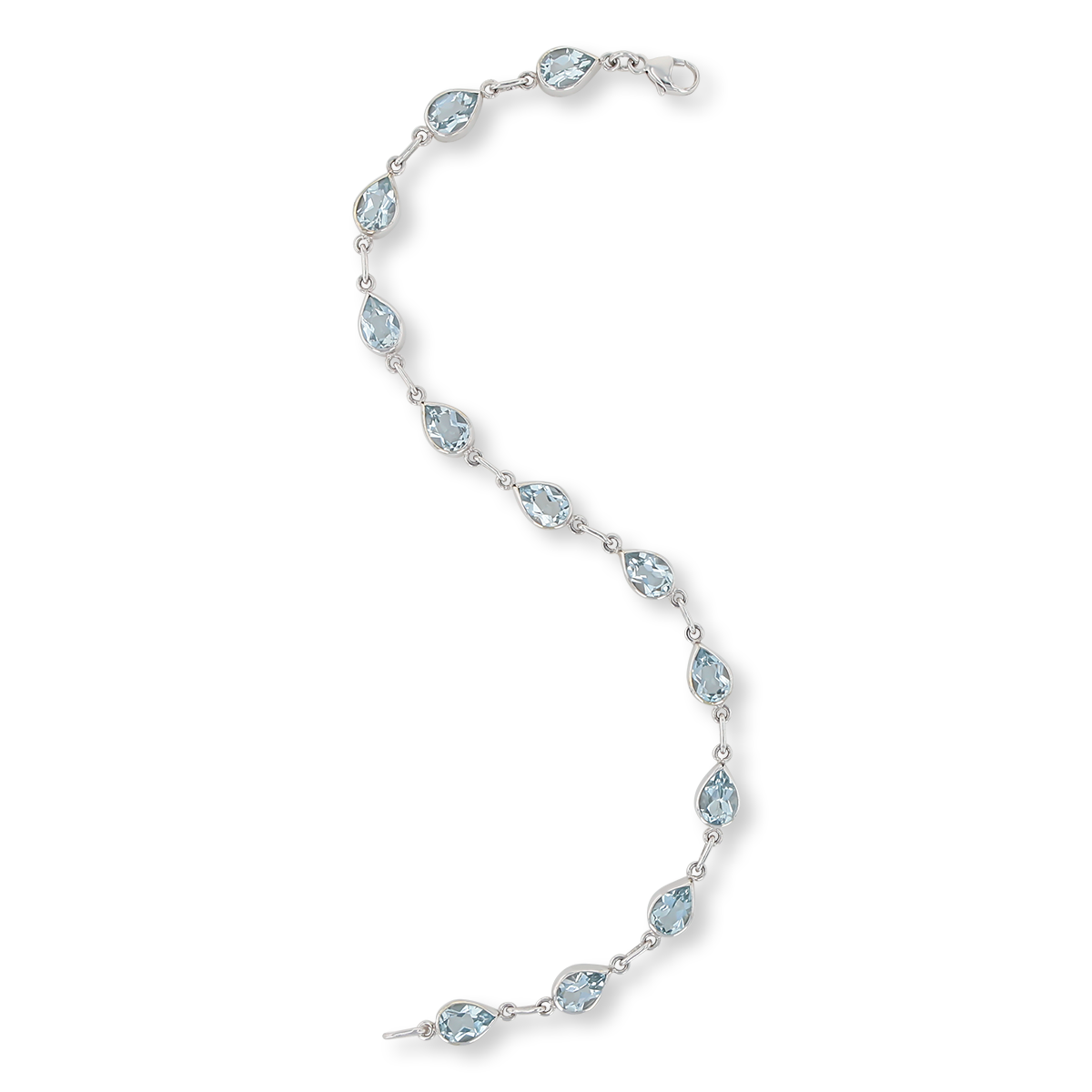 9ct White Gold Teardrop Aquamarine Set Bracelet