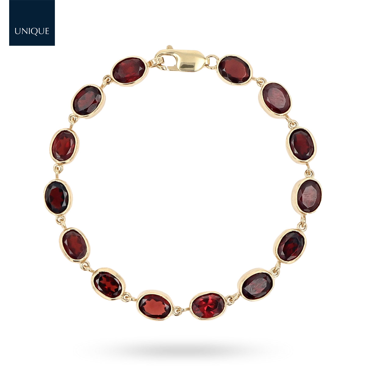 9ct Yellow Gold 7.5" Garnet Bezel Set Bracelet