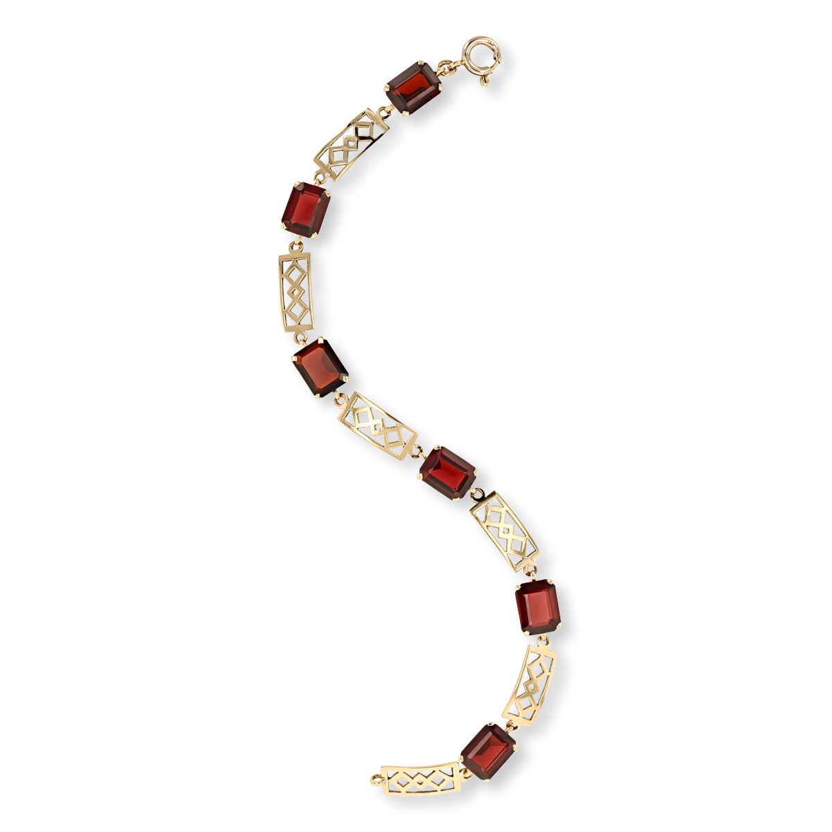 9ct Yellow Gold Garnet Set Openwork Link Bracelet