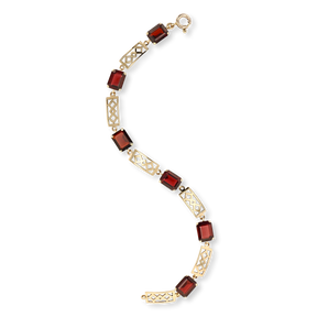 9ct Yellow Gold Garnet Set Openwork Link Bracelet