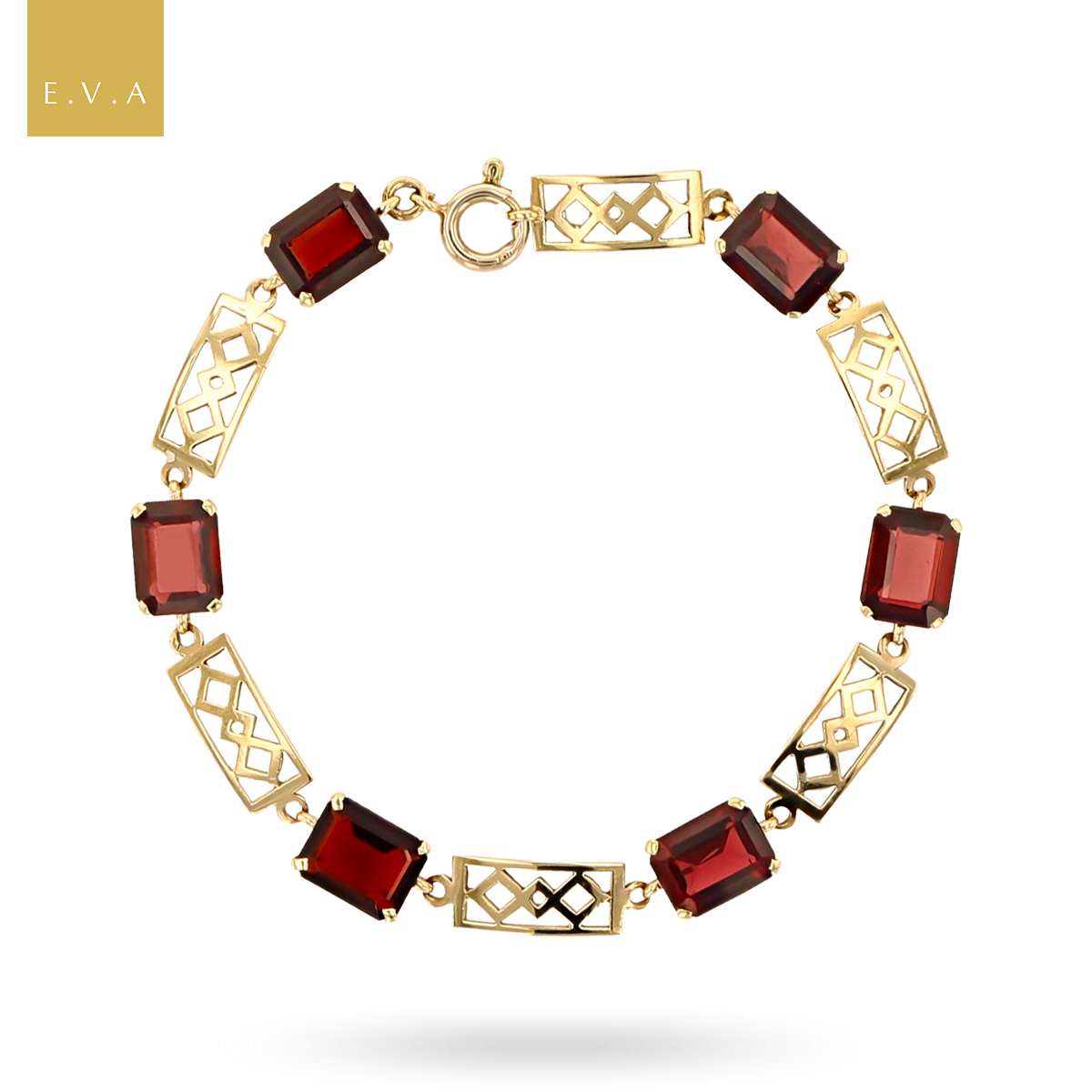 9ct Yellow Gold Garnet Set Openwork Link Bracelet
