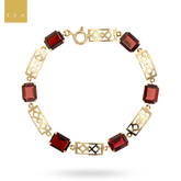 9ct Yellow Gold Garnet Set Openwork Link Bracelet