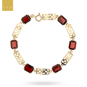 9ct Yellow Gold Garnet Set Openwork Link Bracelet
