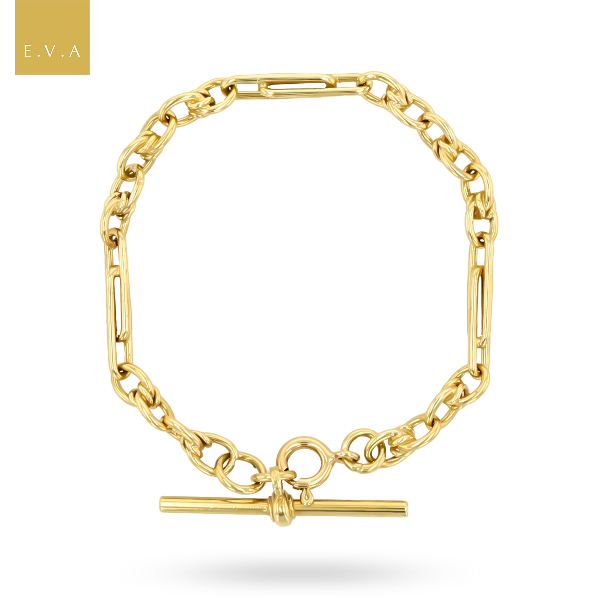 9ct Yellow Gold Double Fetter & Love Knot T-Bar Bracelet