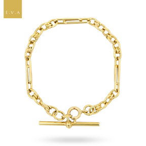 9ct Yellow Gold Double Fetter & Love Knot T-Bar Bracelet