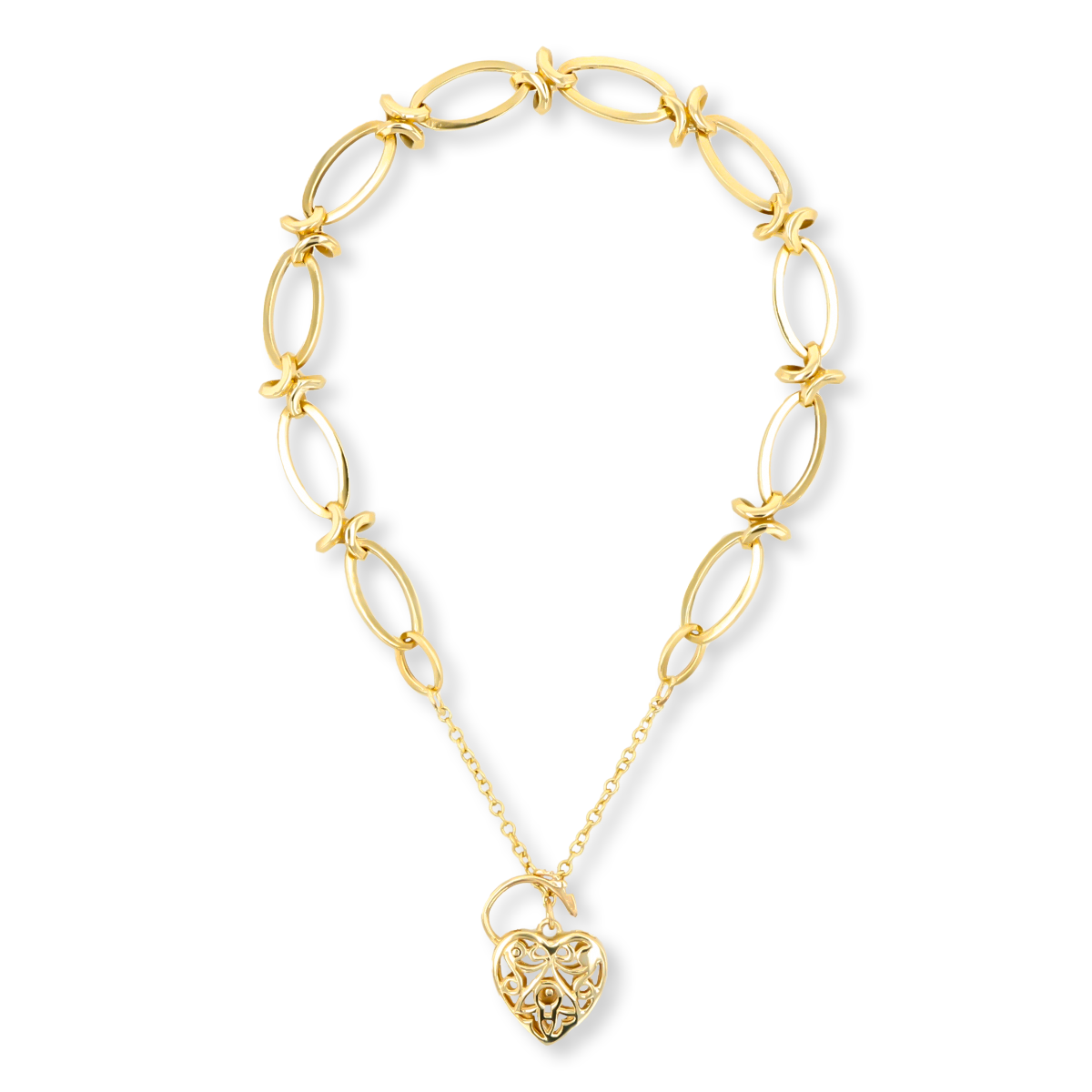 9ct Yellow Gold Elongated Oval & Knot Link Charm Bracelet