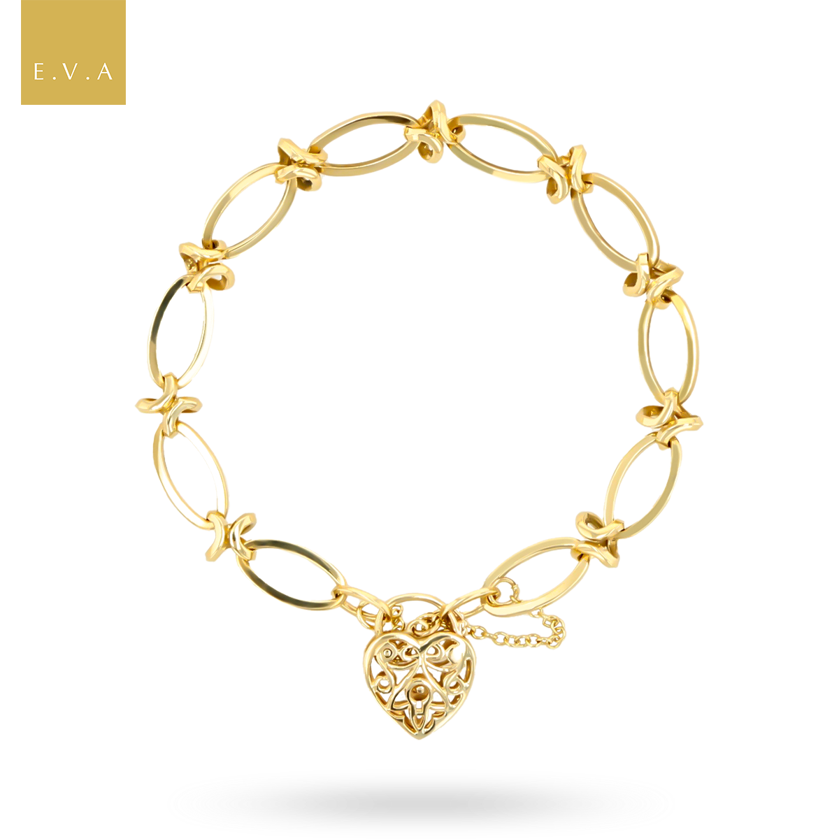 9ct Yellow Gold Elongated Oval & Knot Link Charm Bracelet