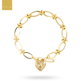 9ct Yellow Gold Elongated Oval & Knot Link Charm Bracelet