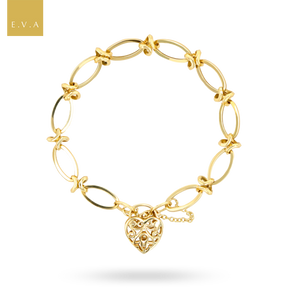 9ct Yellow Gold Elongated Oval & Knot Link Charm Bracelet