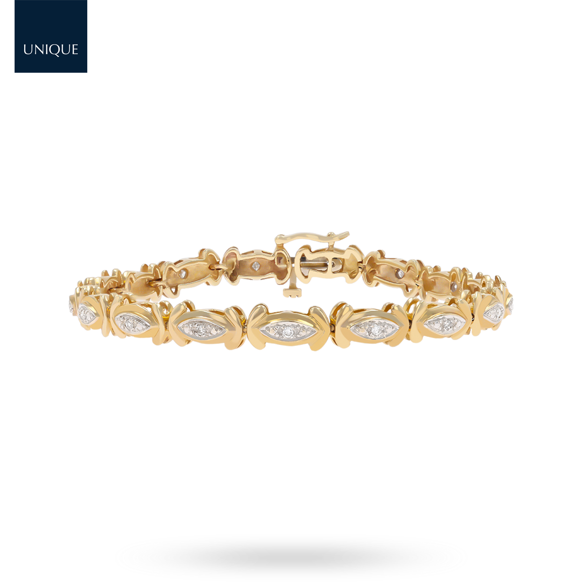 9ct Yellow & White Gold Diamond Set Navette Link Bracelet
