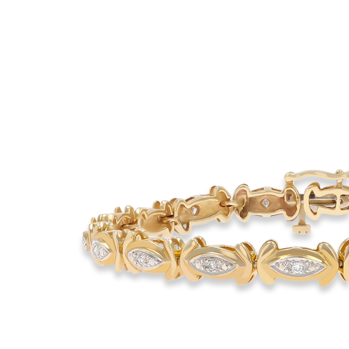 9ct Yellow & White Gold Diamond Set Navette Link Bracelet