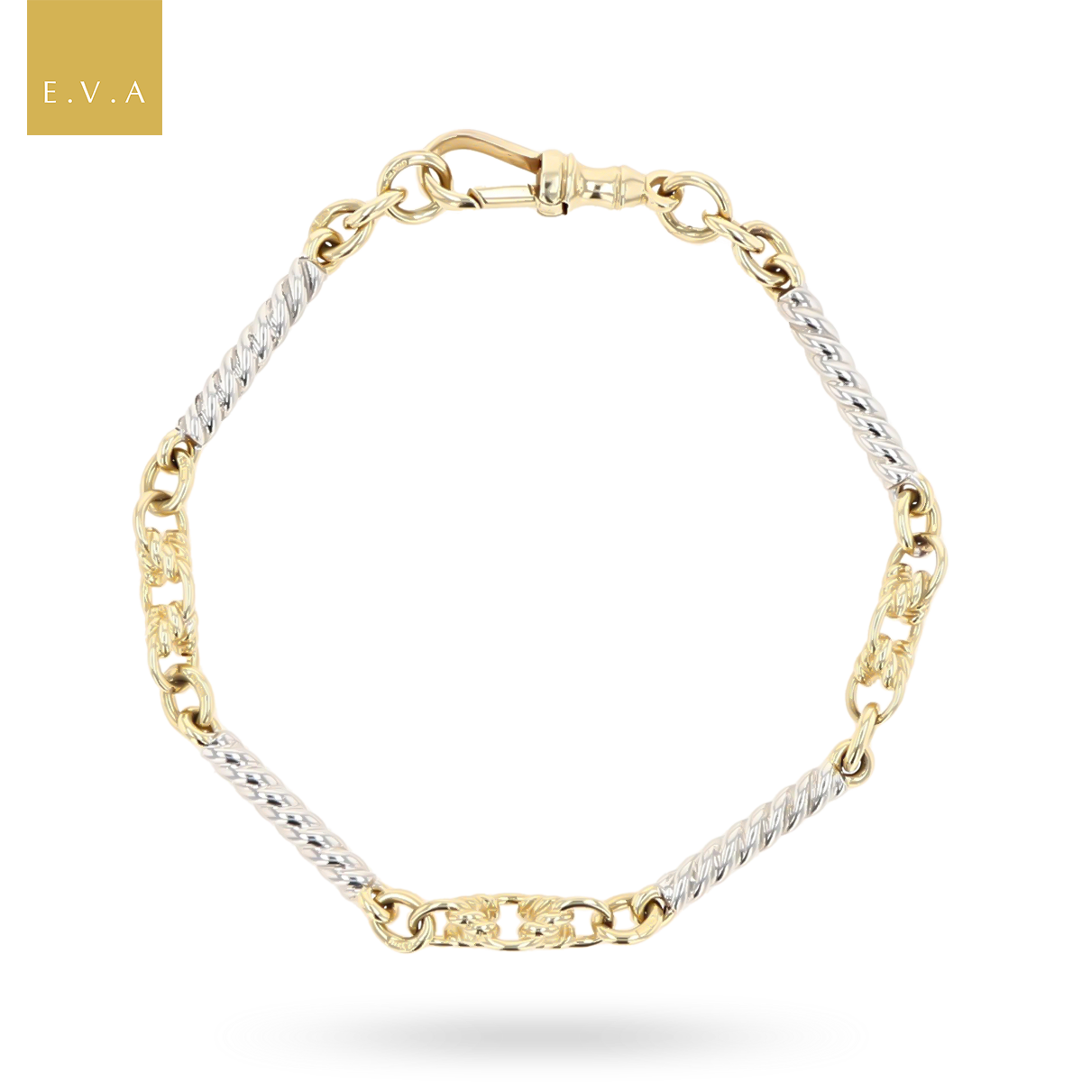 9ct Yellow & White Gold Twisted Bar & Lover’s Knot Link Bracelet