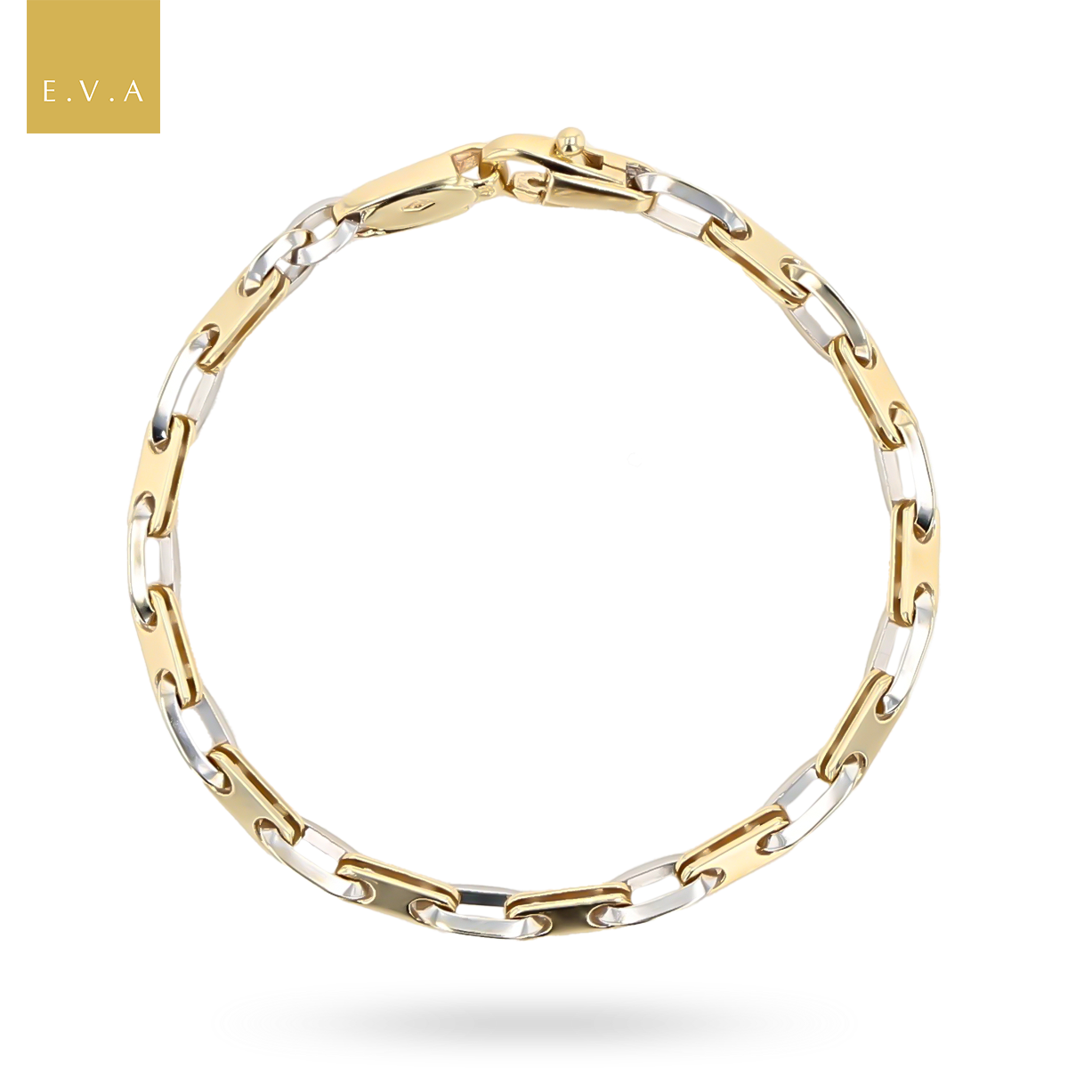 9ct Yellow & White Gold Double Anchor & Bevelled Oval Link Bracelet