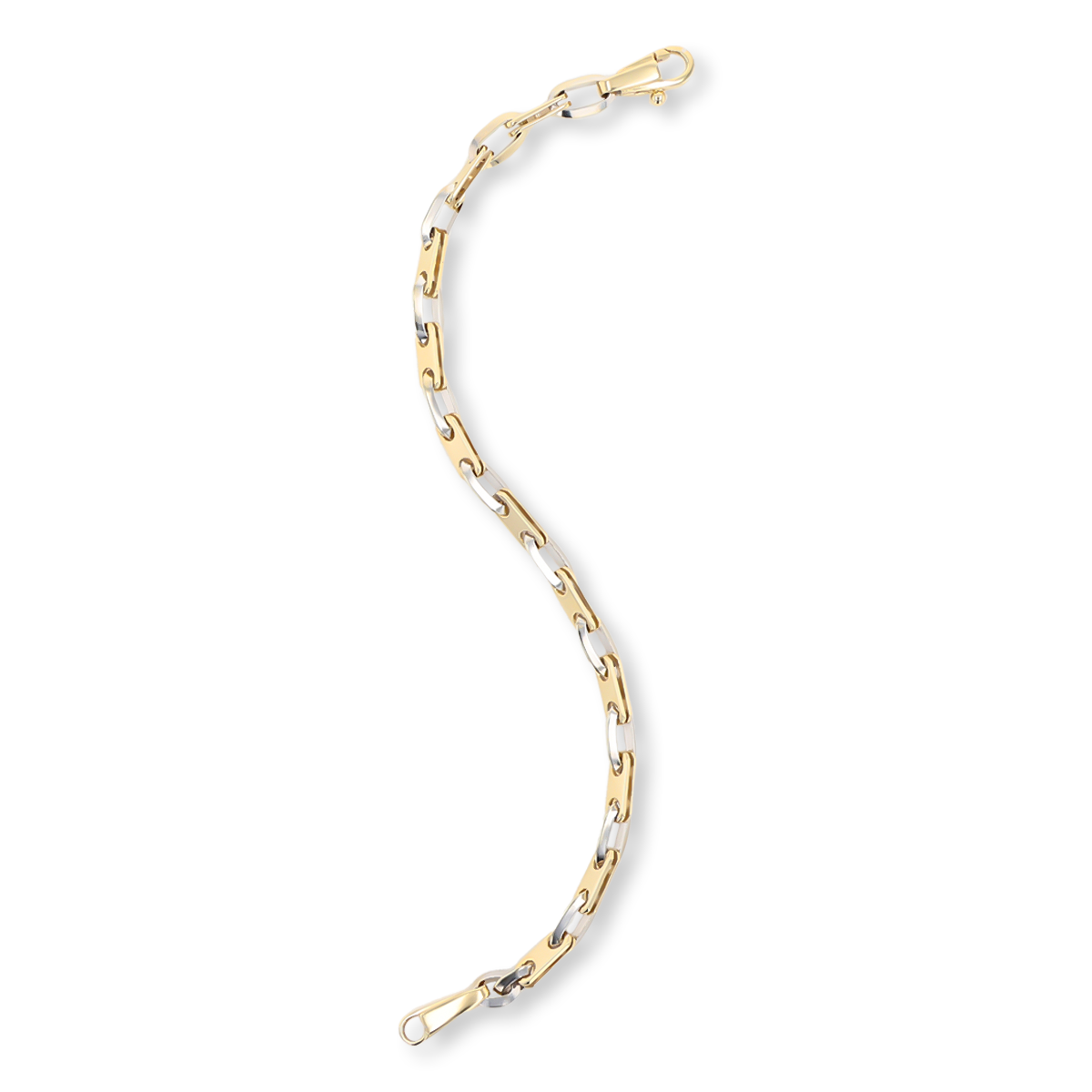 9ct Yellow & White Gold Double Anchor & Bevelled Oval Link Bracelet