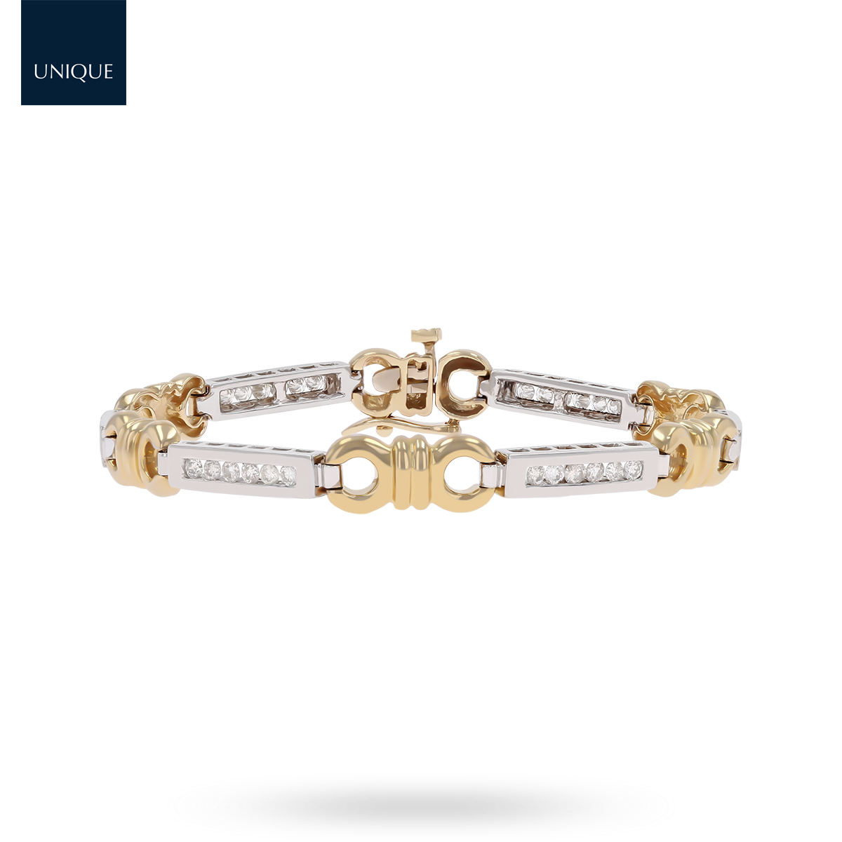 9ct Yellow & White Gold Diamond Channel Set & Circle Link Bracelet