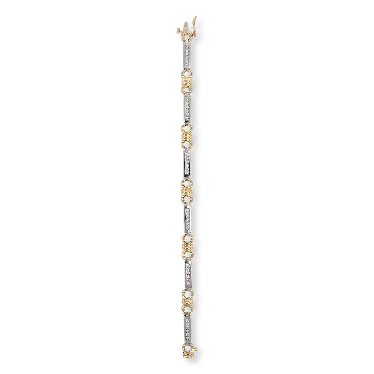 9ct Yellow & White Gold Diamond Channel Set & Circle Link Bracelet