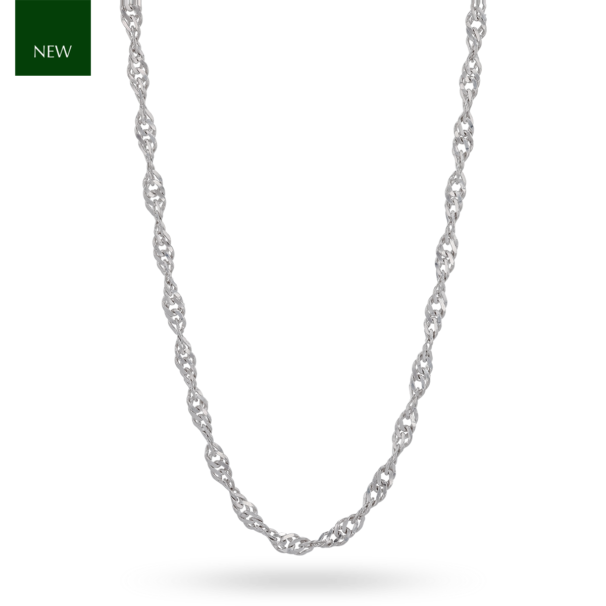 9ct White Gold 2mm Diamond Cut Singapore Twist Chain