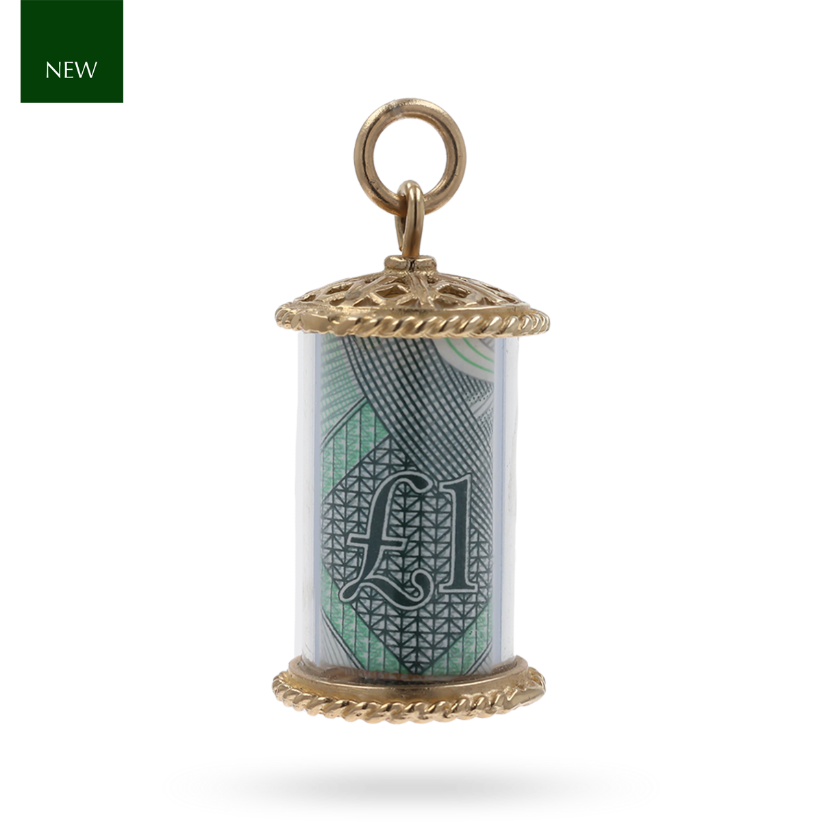 9ct Yellow Gold £1 Note Cylinder Charm