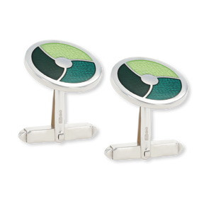 Sterling Silver Round Cufflinks With Green Enamel