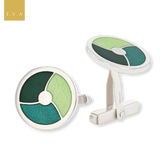 Sterling Silver Round Cufflinks With Green Enamel