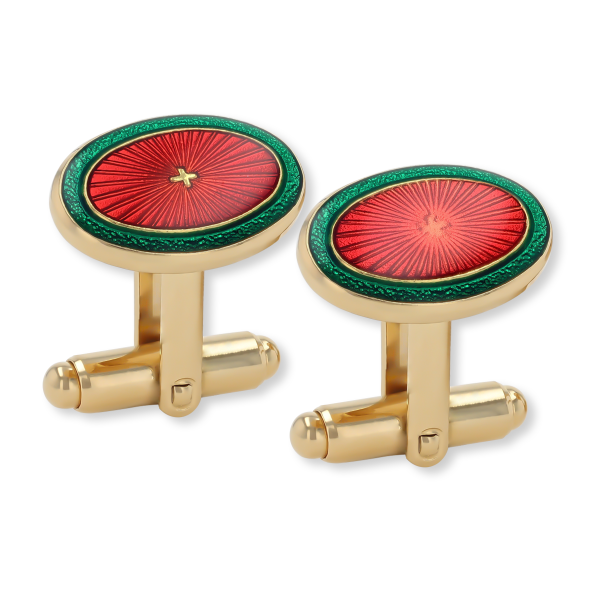 Gold Plated Red & Green Enamel Oval Cufflinks