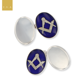 Sterling Silver Oval Masonic Cufflinks With Blue Enamel