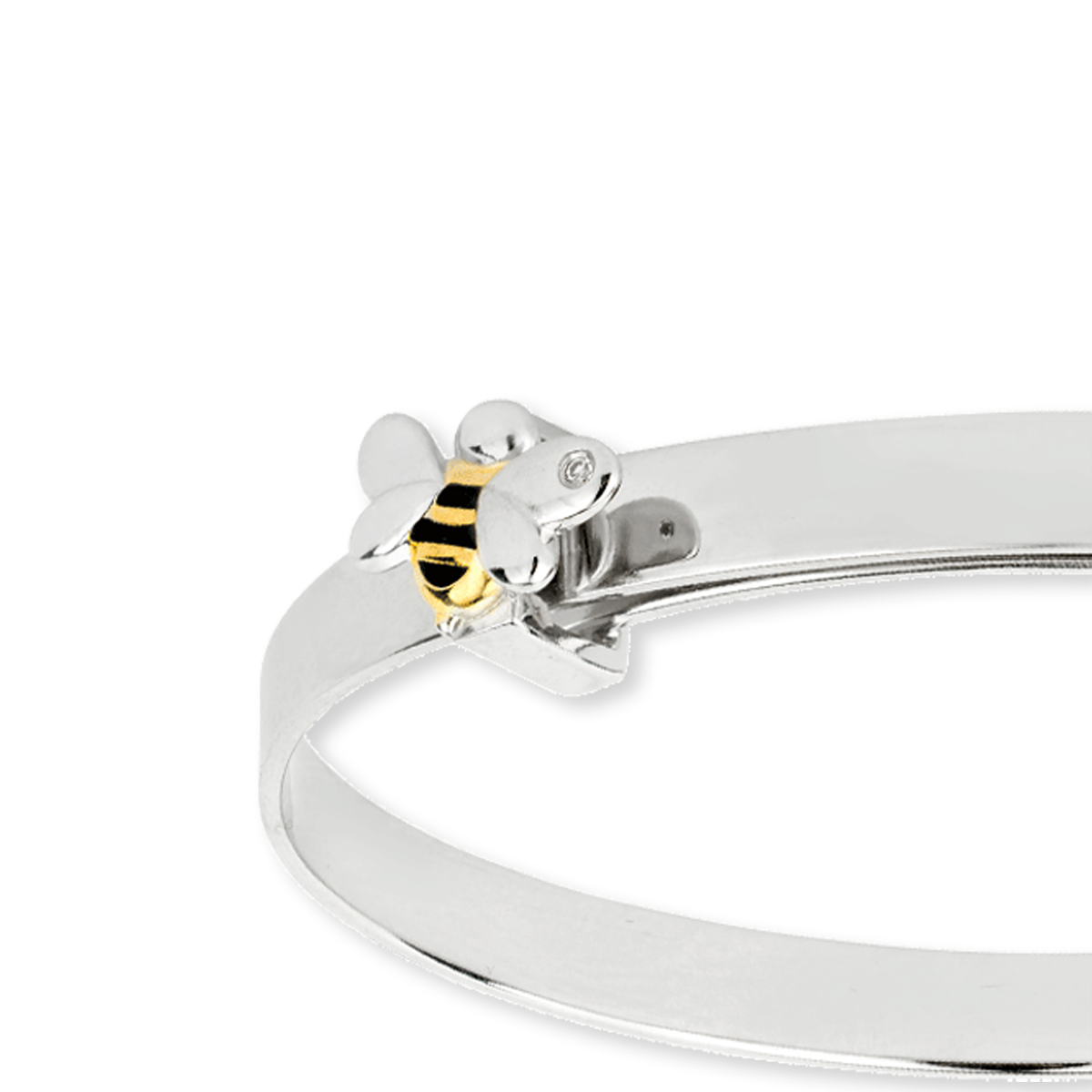 Recycled Sterling Silver Bee Expandable Bangle With Yellow Gold Plating, Enamel & Diamond