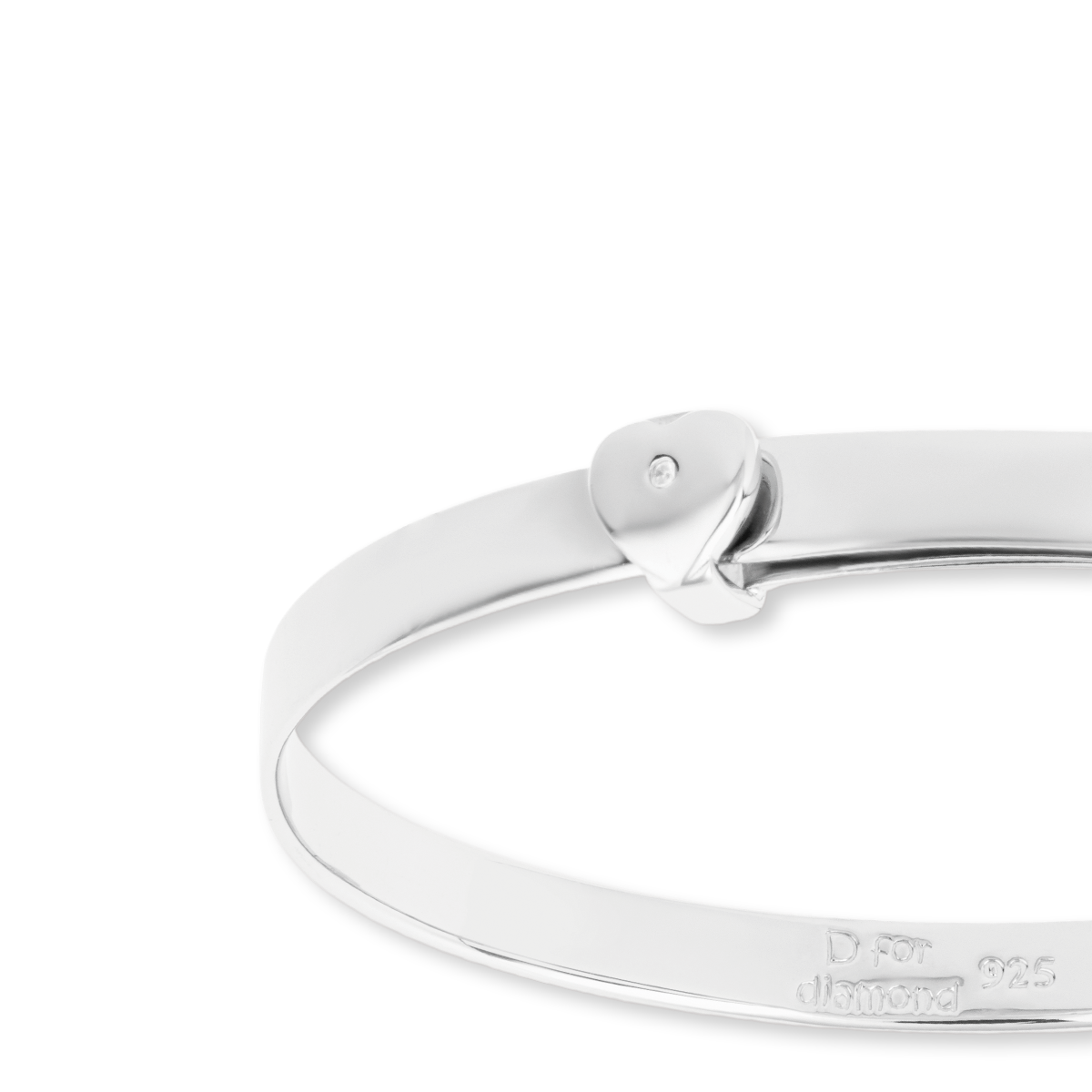 Sterling Silver Heart Expandable Bangle With Diamond