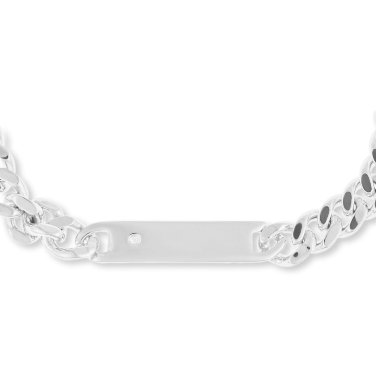 Sterling Silver Plain Engravable ID Bar Bracelet With Diamond