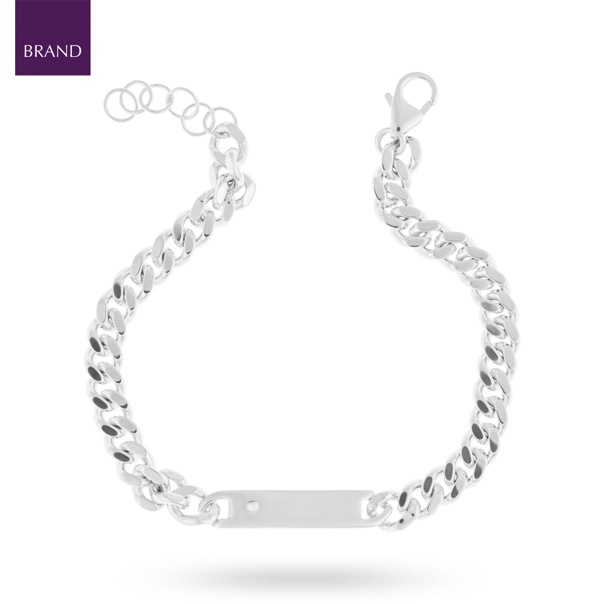 Sterling Silver Plain Engravable ID Bar Bracelet With Diamond