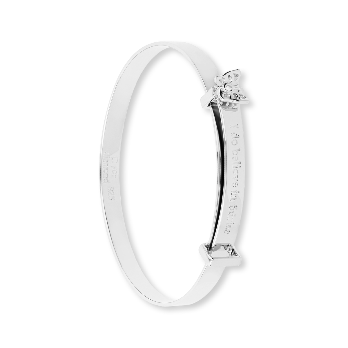 Sterling Silver 'I Do Believe In Fairies' Expandable Bangle With Diamond
