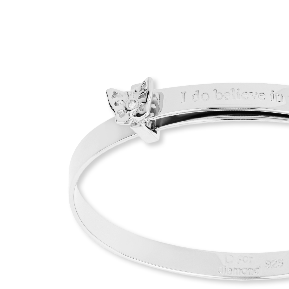 Sterling Silver 'I Do Believe In Fairies' Expandable Bangle With Diamond