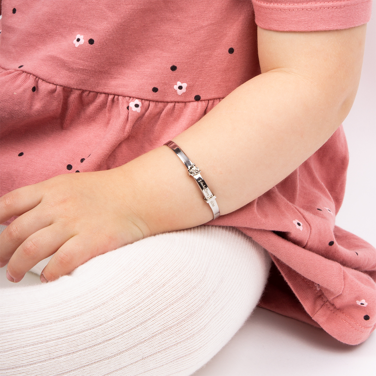 Model wears Sterling Silver 'I Do Believe In Fairies' Expandable Bangle With Diamond