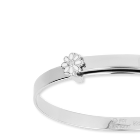 Sterling Silver White Enamel Daisy Expandable Bangle With Diamond