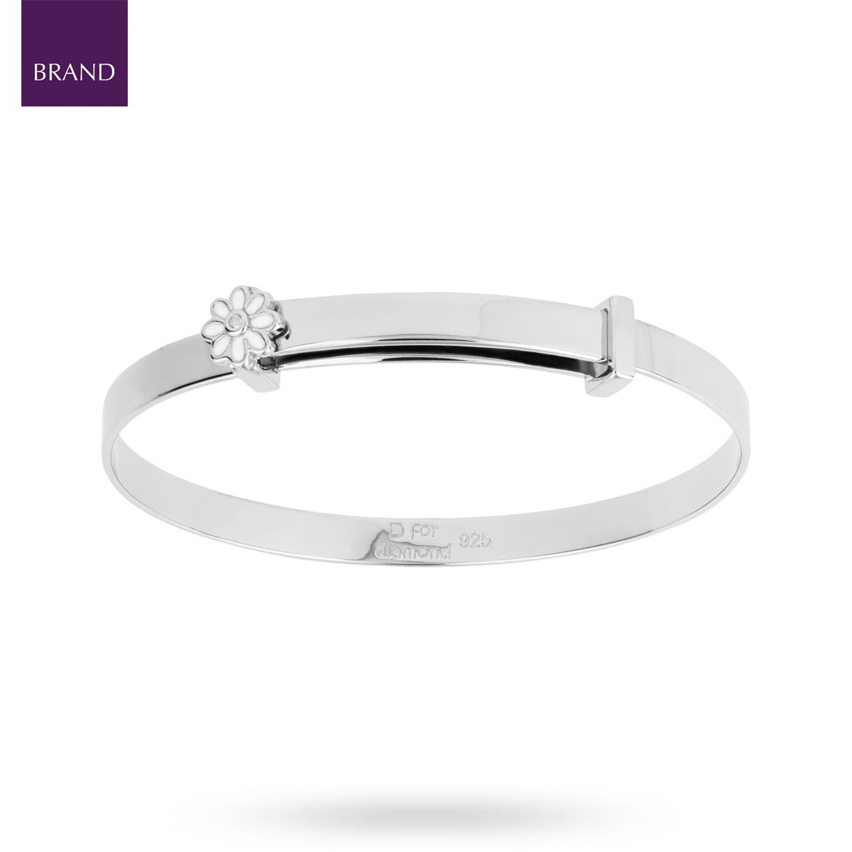 Sterling Silver White Enamel Daisy Expandable Bangle With Diamond