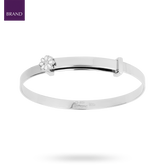 Sterling Silver White Enamel Daisy Expandable Bangle With Diamond