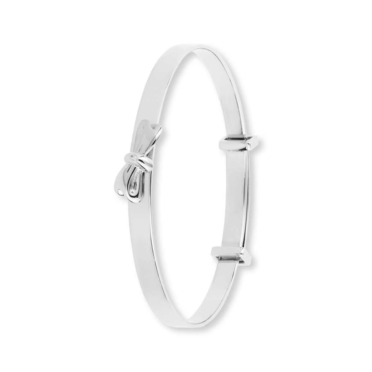 Sterling Silver Bow Expandable Bangle With Diamond