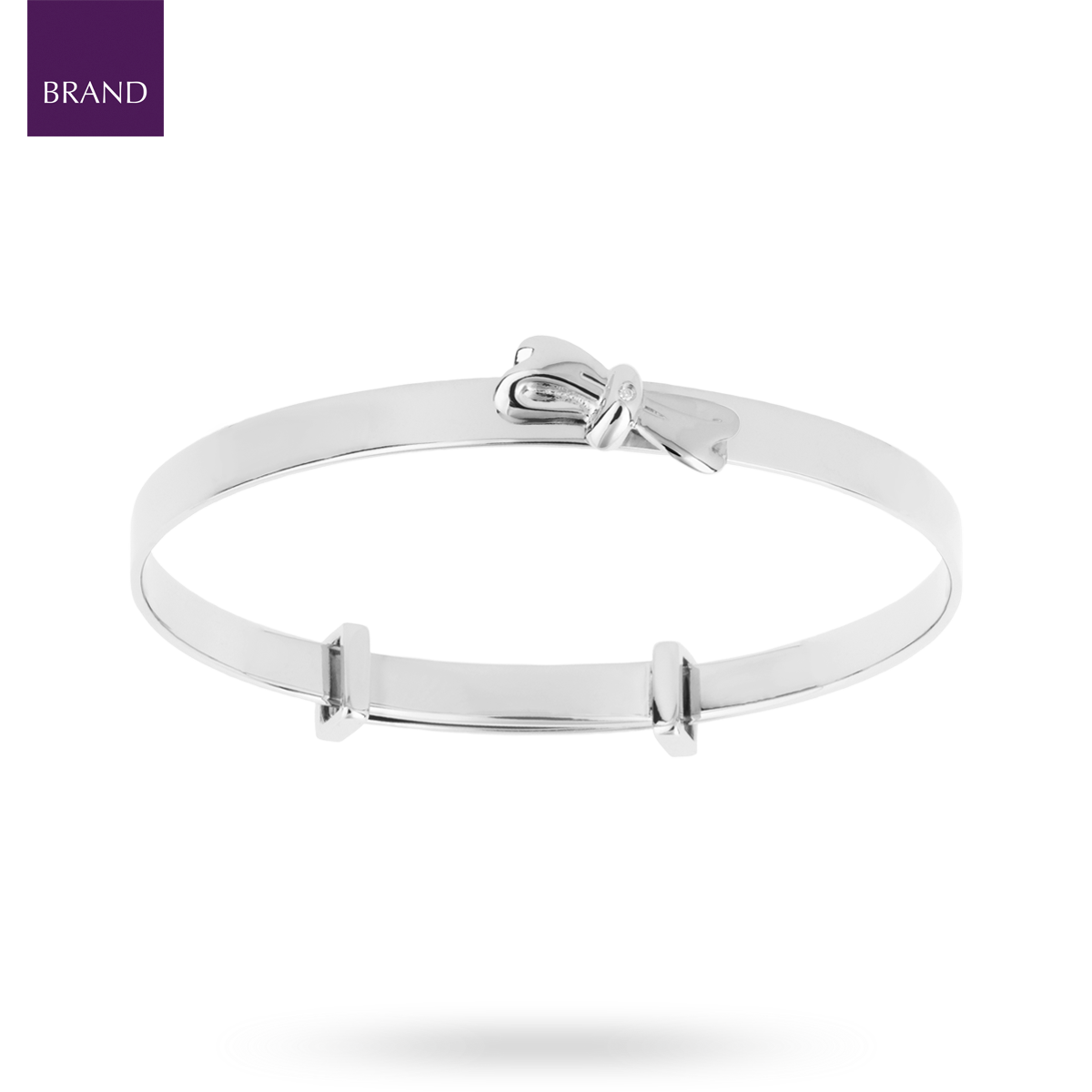 Sterling Silver Bow Expandable Bangle With Diamond