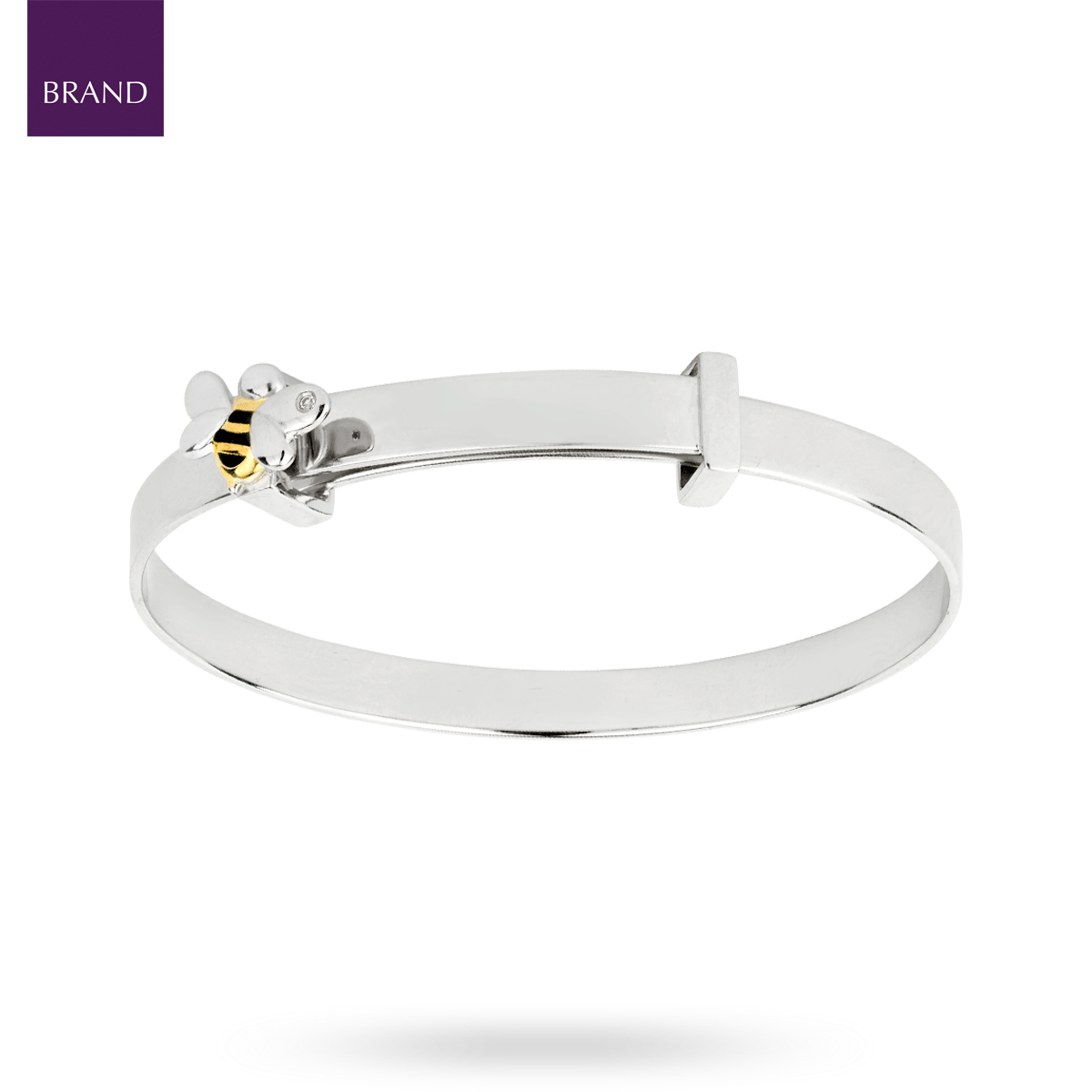 Recycled Sterling Silver Bee Expandable Bangle With Yellow Gold Plating, Enamel & Diamond