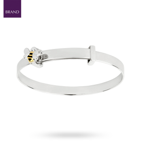 Recycled Sterling Silver Bee Expandable Bangle With Yellow Gold Plating, Enamel & Diamond