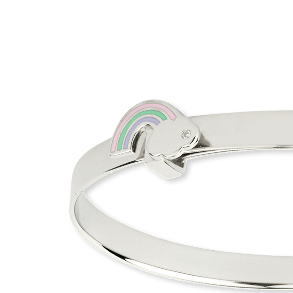 Recycled Sterling Silver Rainbow Expandable Bangle With Enamel & Diamond