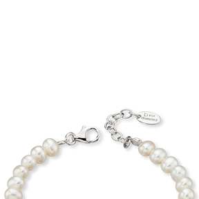 Sterling Silver Freshwater Pearl & Diamond Bow Charm Bracelet