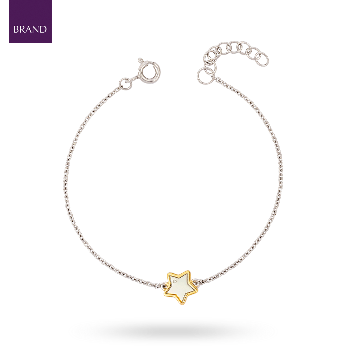 Recycled Sterling Silver Star Bracelet with Yellow Gold Plated Detail & Diamond