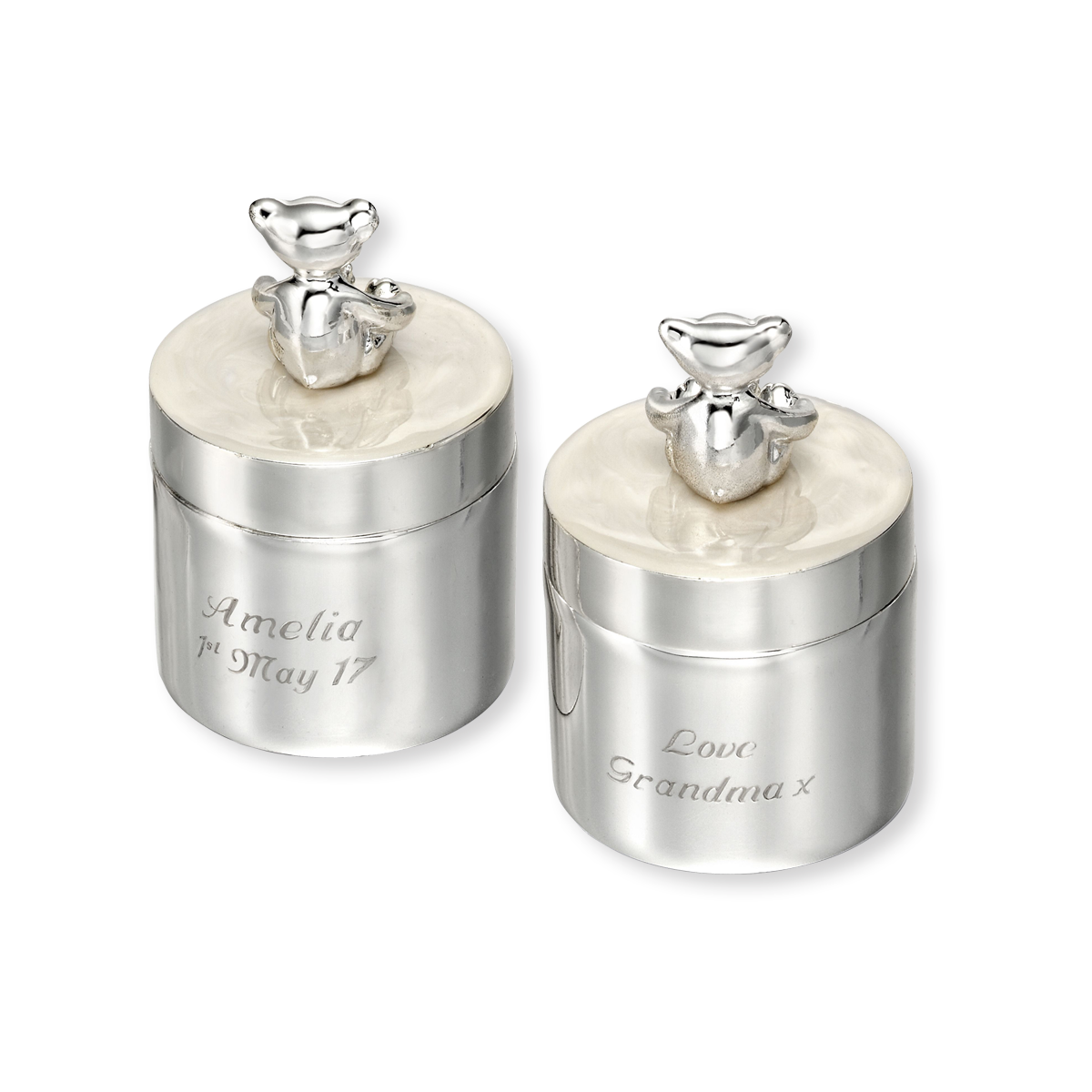 Silver Plated Teddy Bear Tooth & Curl Boxes